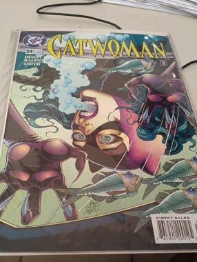 DC Catwoman Comic Cover — Purple, Teal & Yellow In A Sleeve